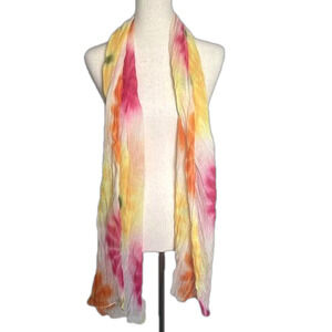Floral Tie Dyed Crinkle Scarp/Wrap Pink, Yellow, Orange